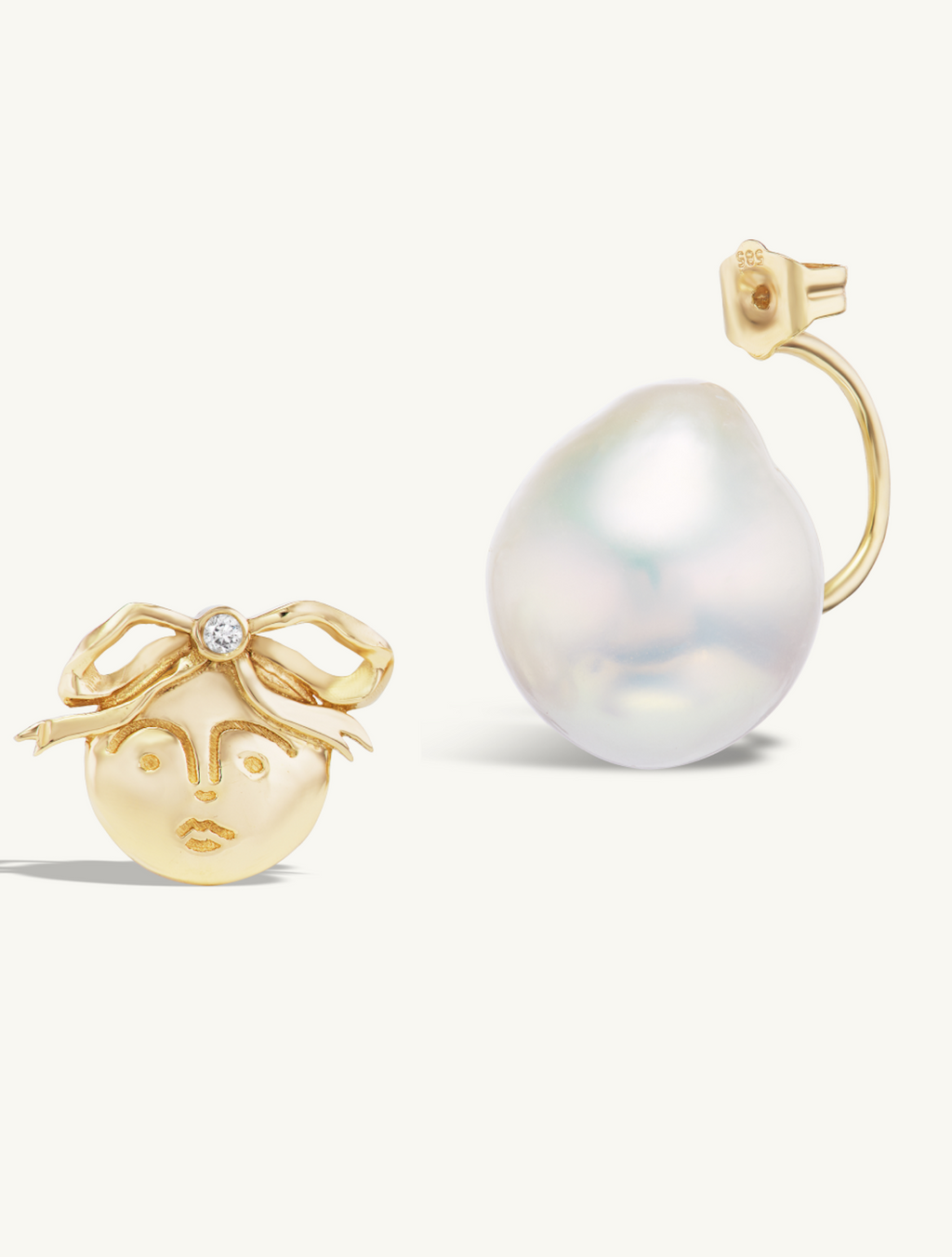 Diamond Moon Studs Pearl Earring Jacket Pair
