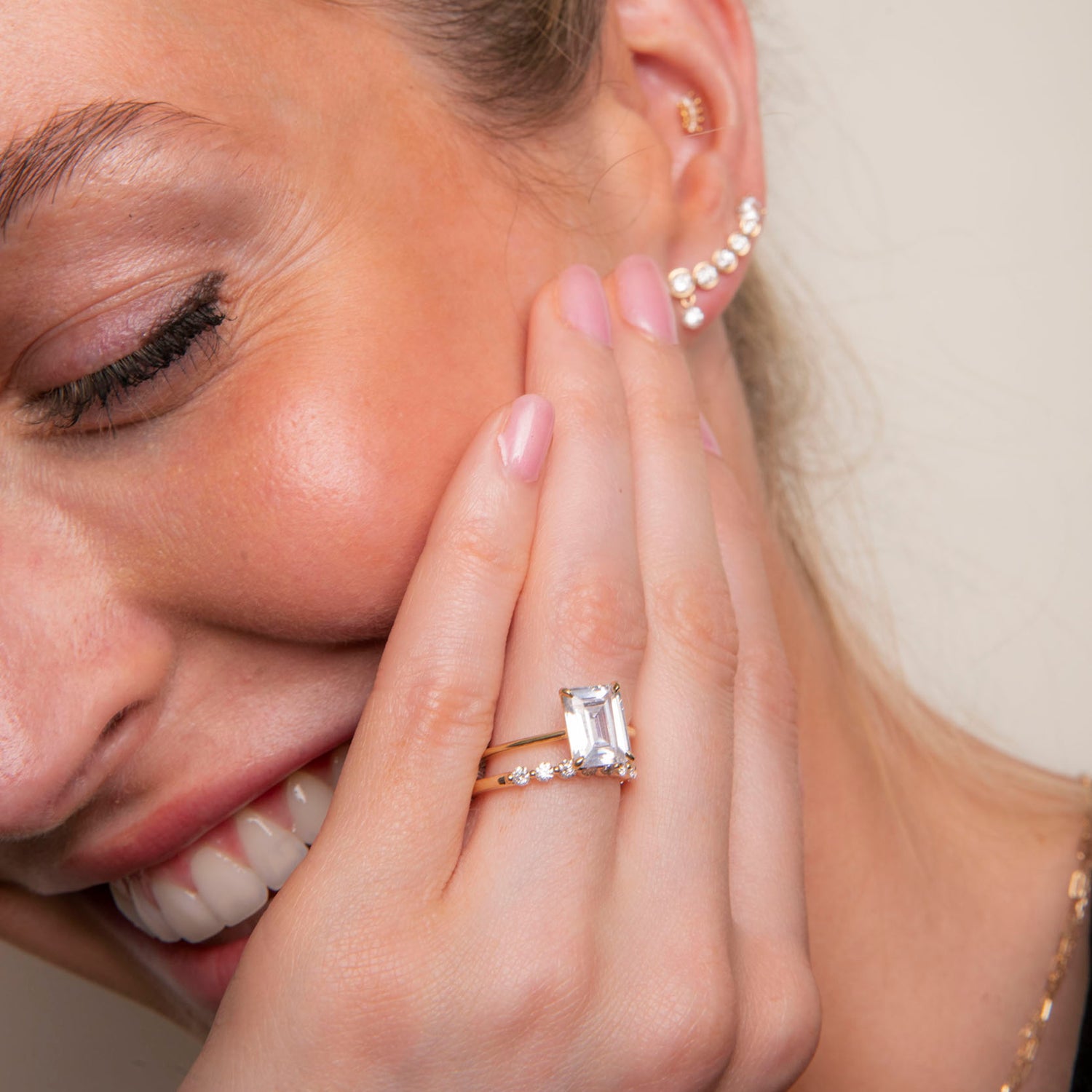 Floating Emerald Engagement Ring