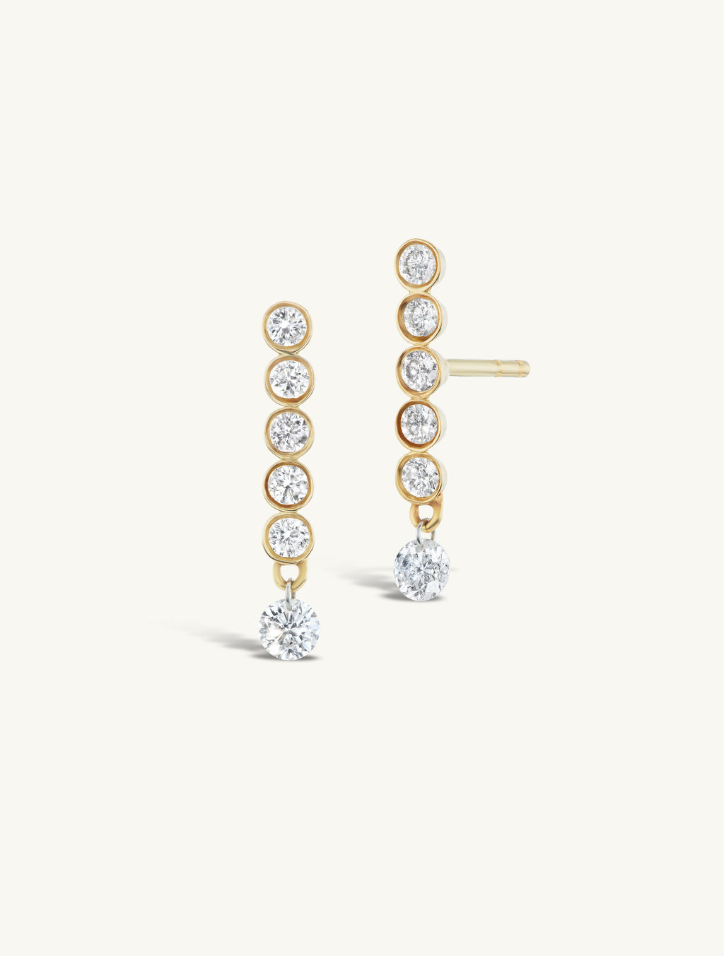 Five Diamond Line Hanging Pierced Diamond Earring