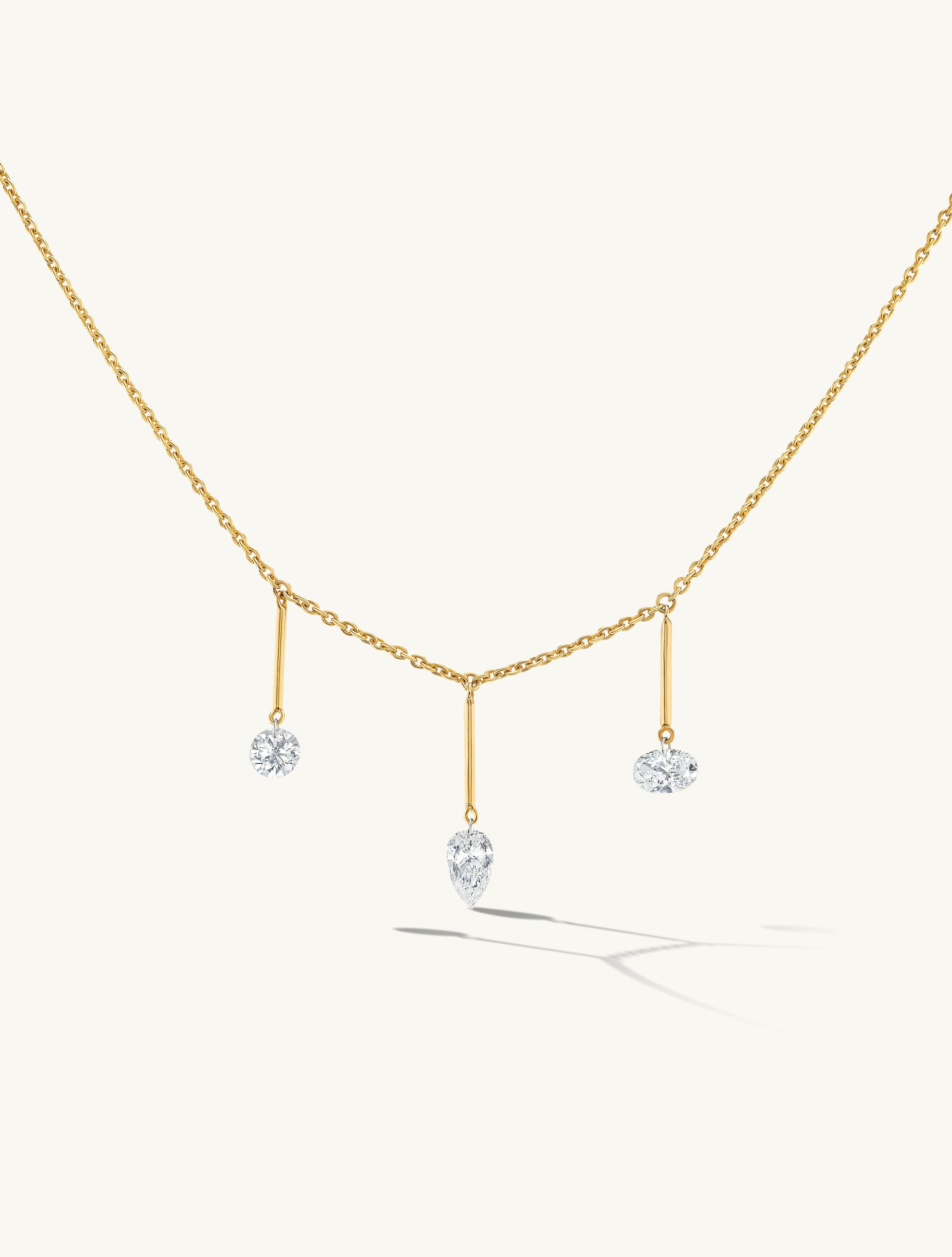 Pierced Trio Diamond & Gold Bar Necklace