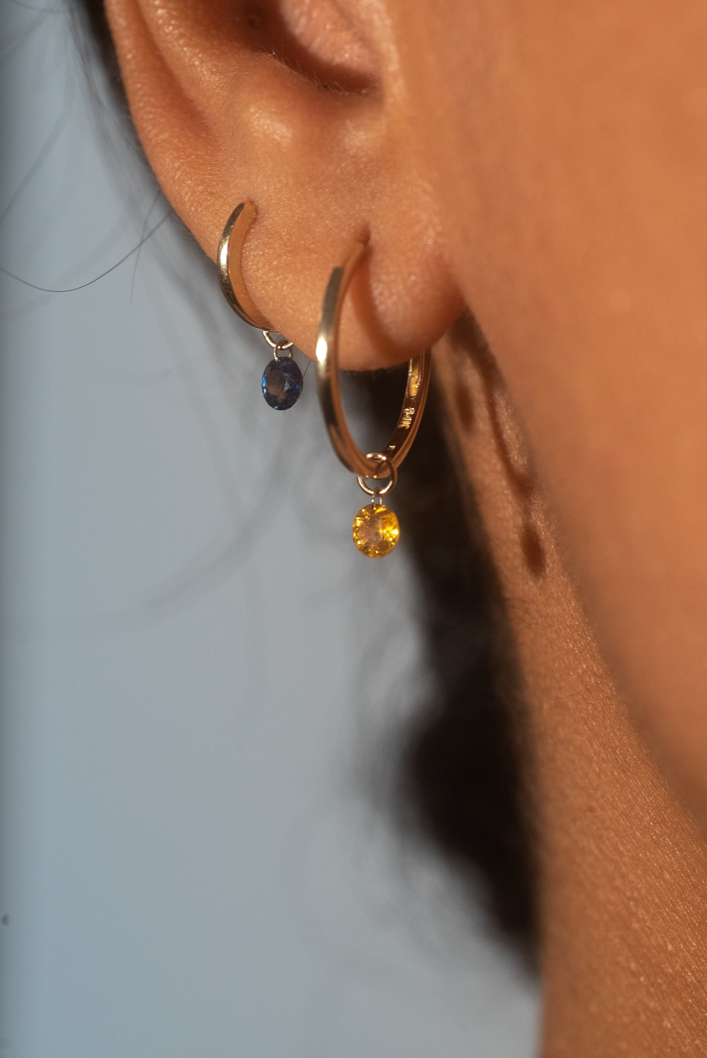 Small Round Pierced Dark Yellow Sapphire Charm for Huggies