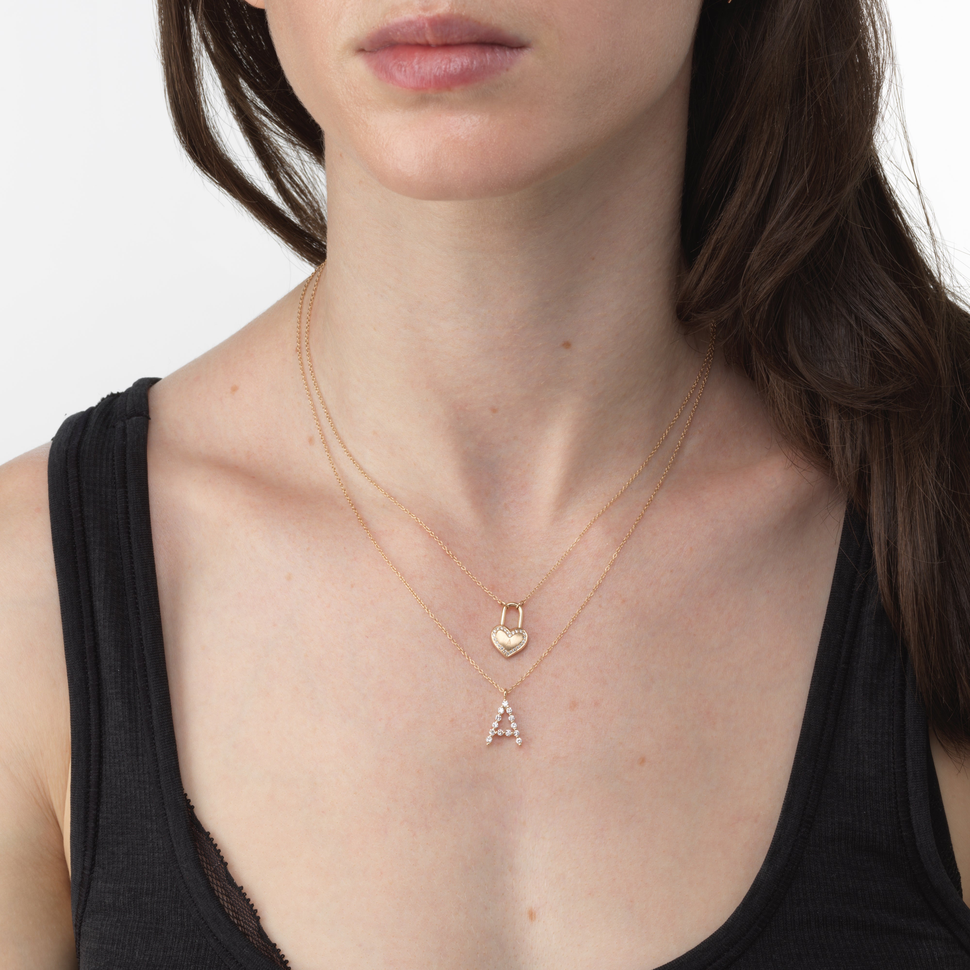 Initial Pendant Necklace Diamond Accents 14K Rose Gold 18