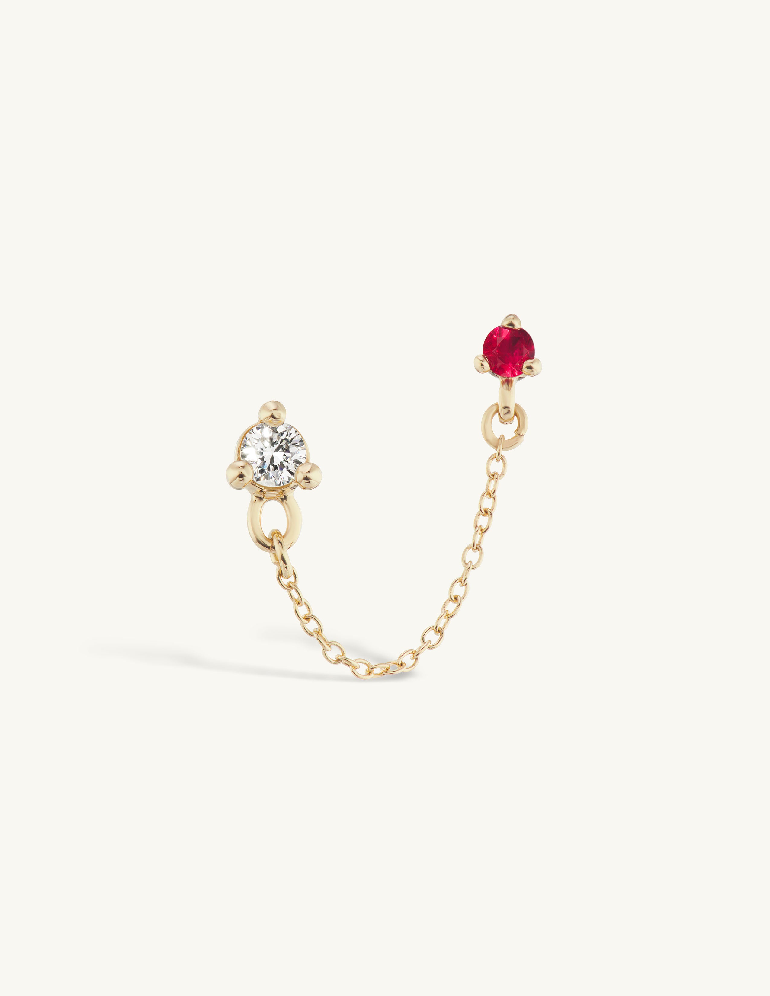 Two-Piercing Diamond and Ruby Earrings
