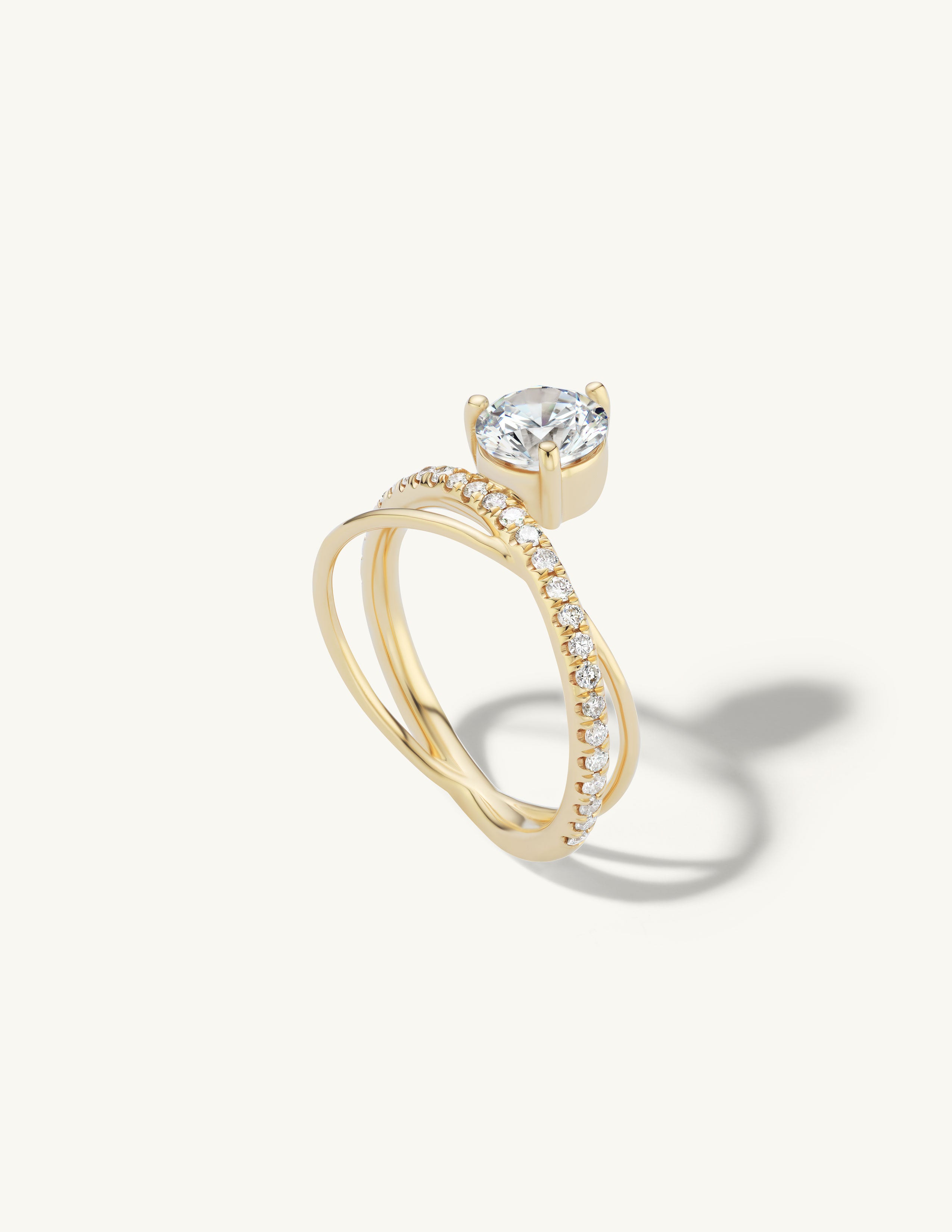 Half Pave Crossover Engagement Ring