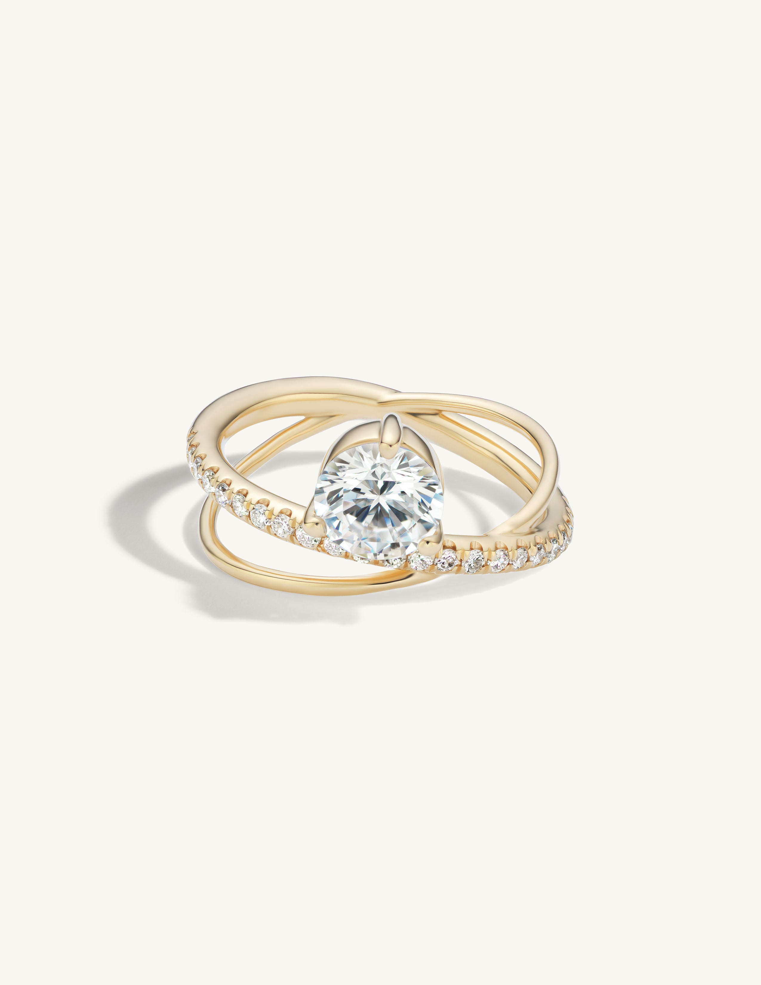 Half Pave Crossover Engagement Ring