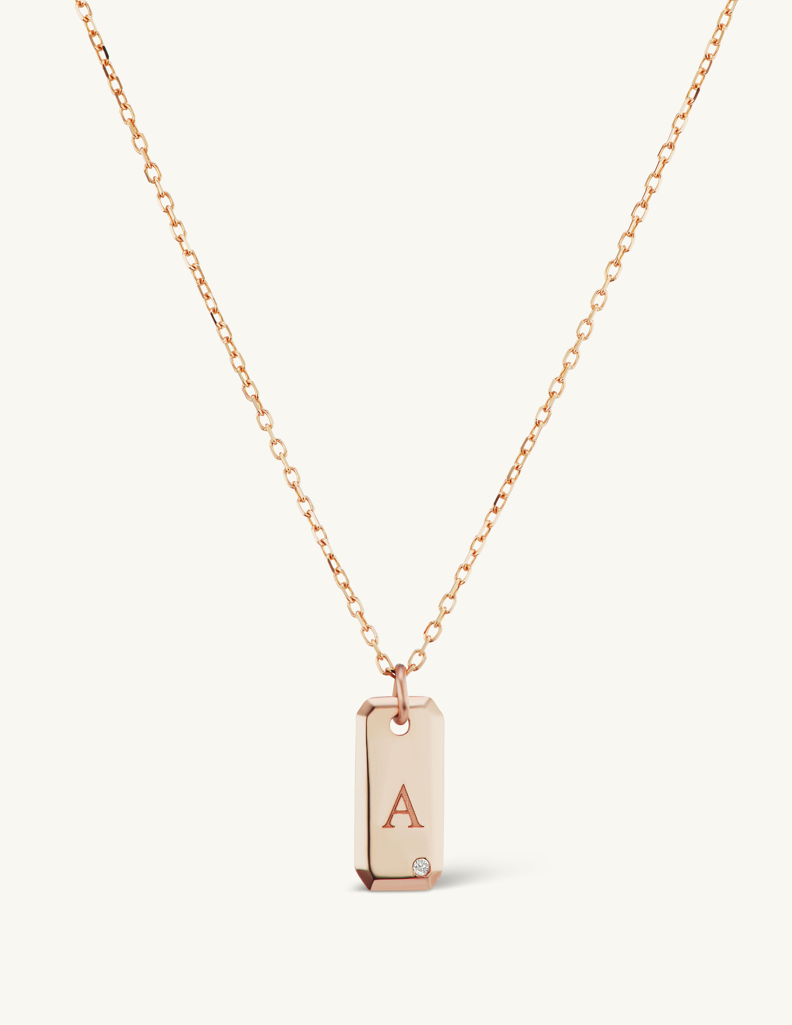 Engraved Initial Tag Necklace with Diamond
