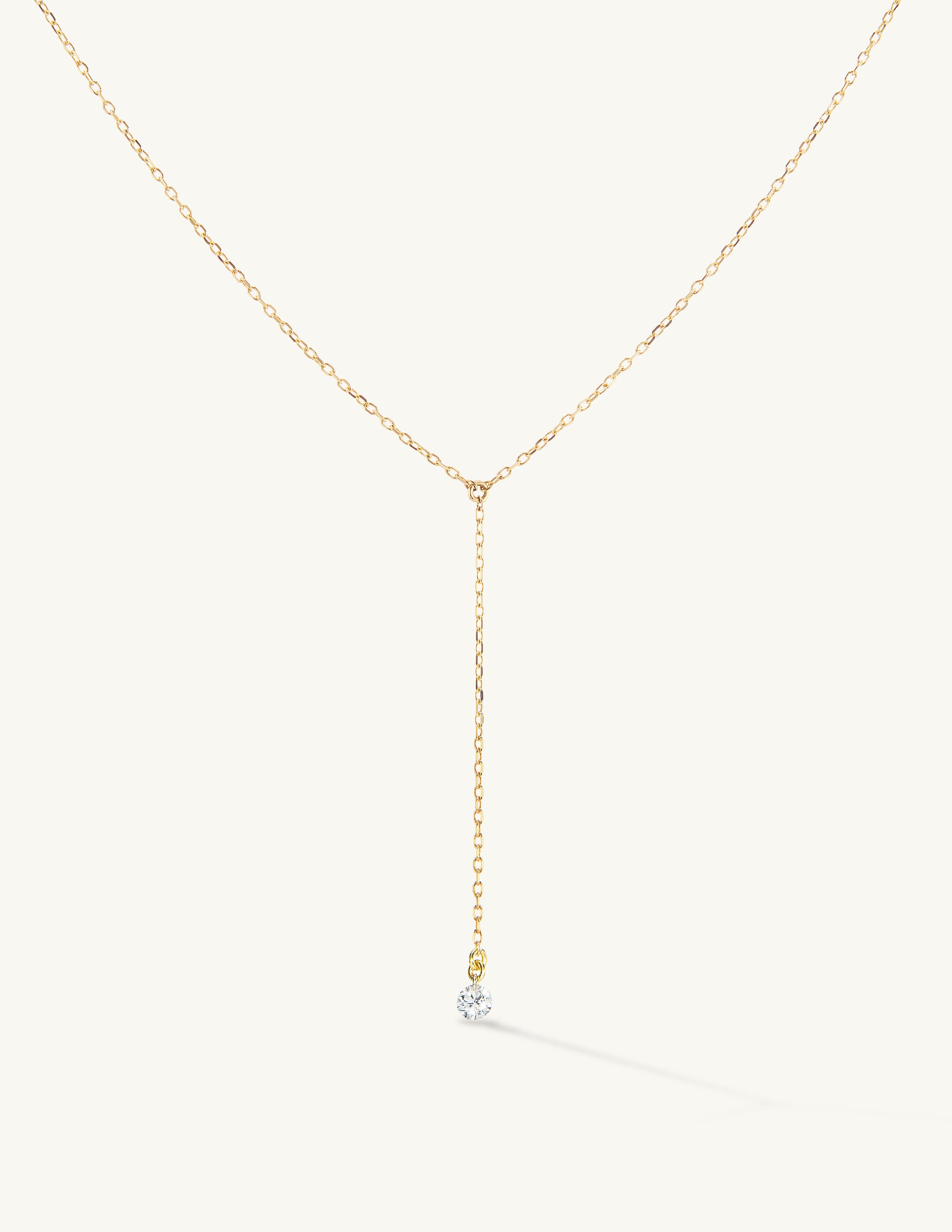 Pierced Diamond Drop Lariat Necklace