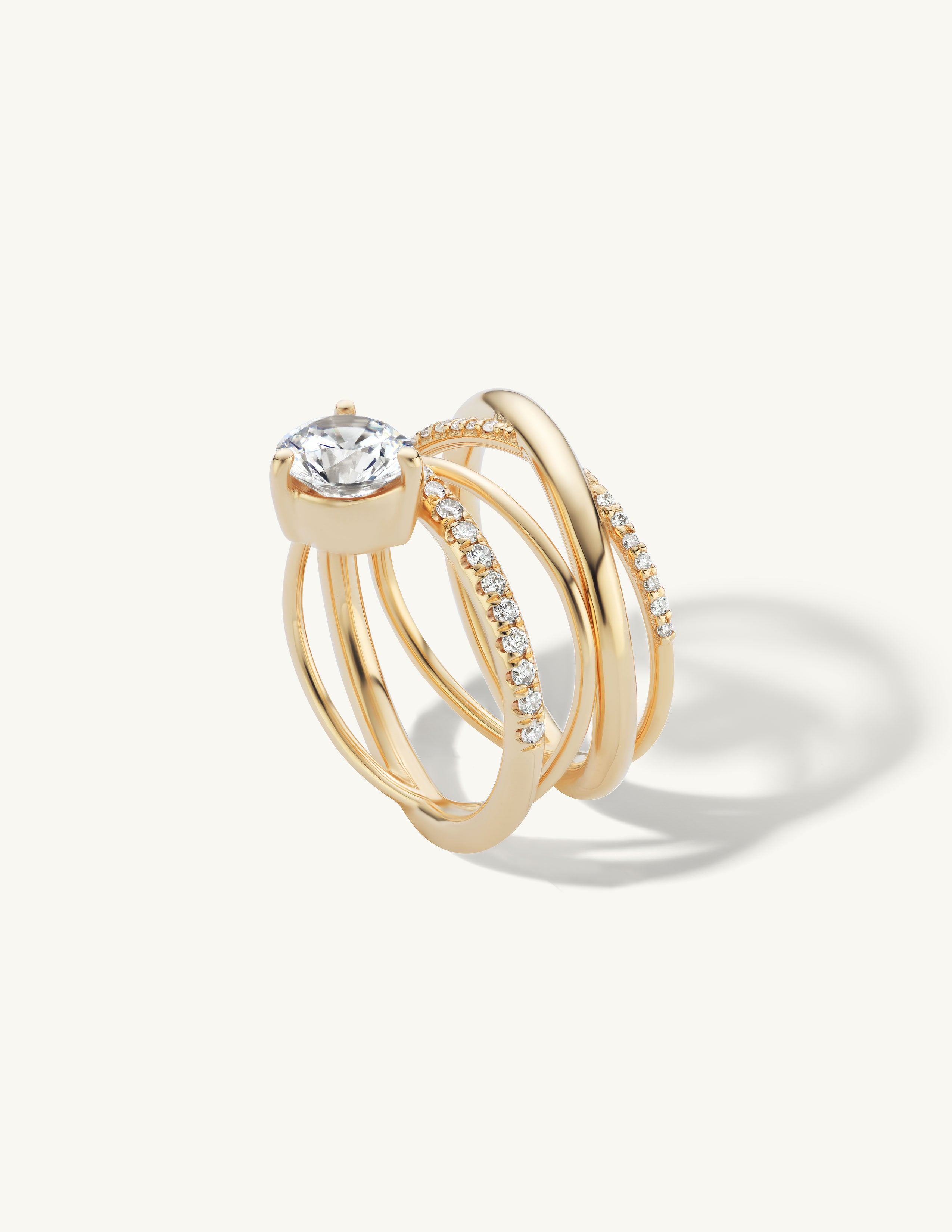 Half Pave Crossover Engagement Ring