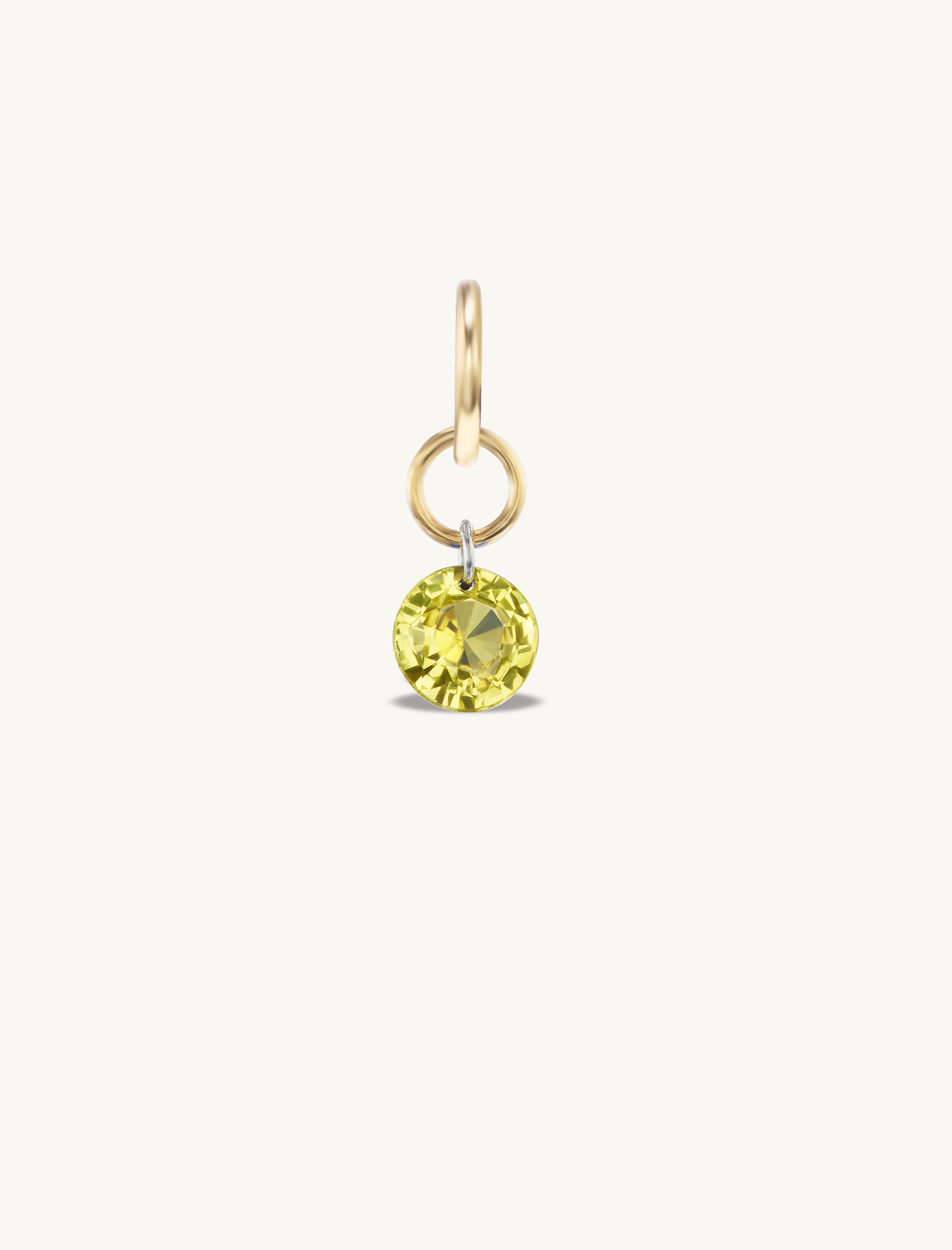 Small Round Pierced Light Yellow Sapphire Charm for Chains